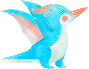 Pteranodon dinosaur cartoon character . Watercolor style . © stockdevil