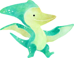 Pteranodon dinosaur cartoon character . Watercolor style . © stockdevil
