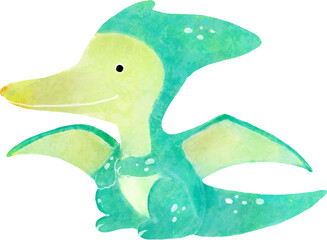 Pteranodon dinosaur cartoon character . Watercolor style . © stockdevil