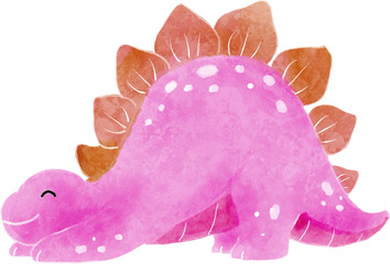 Stegosaurus dinosaur cartoon character . Watercolor style .