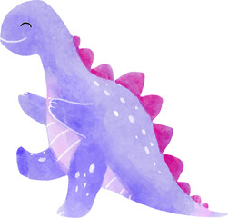 Stegosaurus dinosaur cartoon character . Watercolor style . © stockdevil