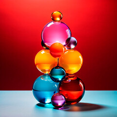 A stack of colorful glass, spheres sitting on top of each other