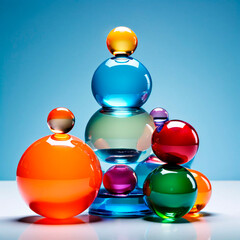 A stack of colorful glass, spheres sitting on top of each other