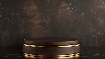 3D display podium with covered brown leather effect on dark background