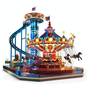 A thrilling amusement park at night. clipart isolated