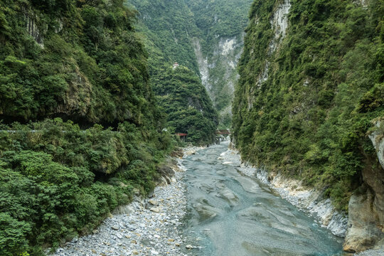 The turquoise color of the Liwu River running through Taroko Gorge, Taroko National Park, Taiwan