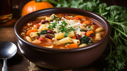 A comforting bowl of hearty minestrone soup packed wit