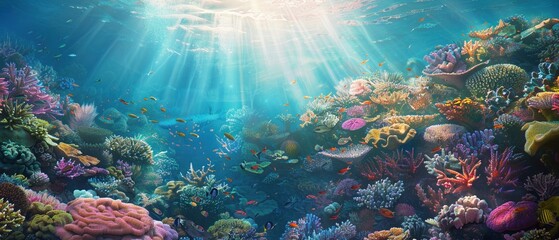 Fototapeta na wymiar A sunlit vibrant coral reef teeming with marine life