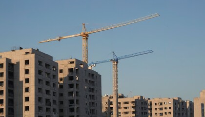 Fototapeta na wymiar Cranes on top of buildings