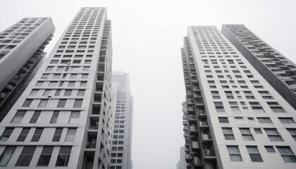 Fototapeta premium High-rise facades in various shades of gray under a white sky