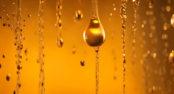 gocce d'oro che scorrono al rovescio dal basso verso l'alto, mondo distopico, sfondo giallo oro
