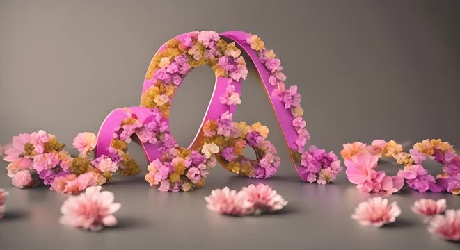  Tipo di logo di lettera A fatto di fiori su sfondo rosa, la lettera si trasforma e si muove