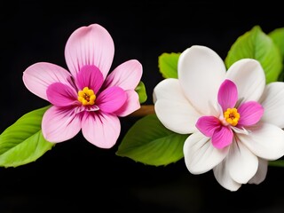 Blooming magnolia flowers isolated on black background ai image