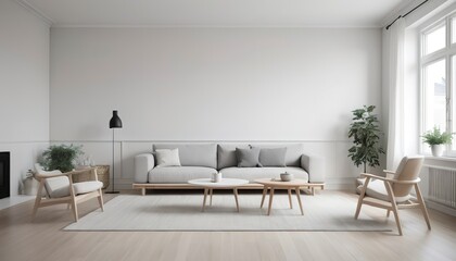 Naklejka na ściany i meble Scandinavian living room, minimal interior design