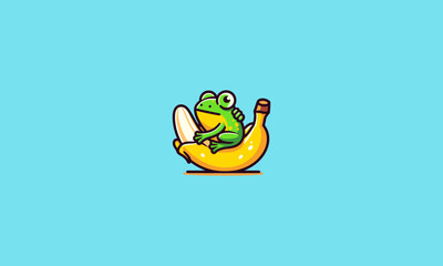 frog and banana vector illustration logo design