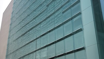 The edge of a building facade with glass plates on it in Madrid