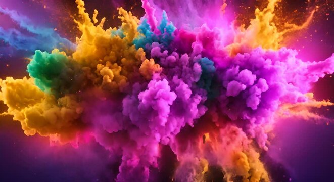 esplosione di inchiostro colorato nei toni del fucsia, polvere esplosa che crea effetti di simmetria e di rigonfiamento 