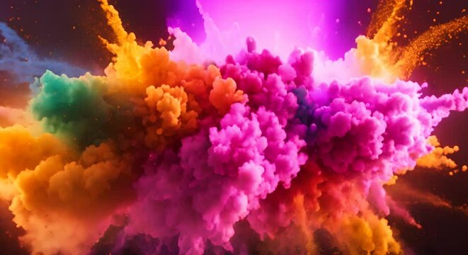 esplosione di inchiostro colorato nei toni del fucsia, polvere esplosa che crea effetti di simmetria e di rigonfiamento 