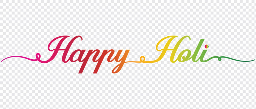 Handwritten calligraphic brush stroke colorful acrylic paint lettering of Happy Holi