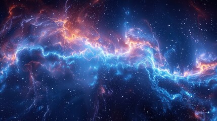 Amazing lightning blue neon space - obrazy, fototapety, plakaty
