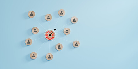 Conceptual target and network with icons on a vivid yellow background.