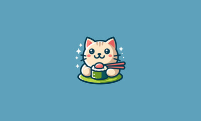 cat eat sushi vector illustration logo design