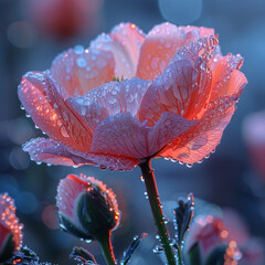 flower with dew dop - beautiful macro photography with abstract bokeh background ai technology