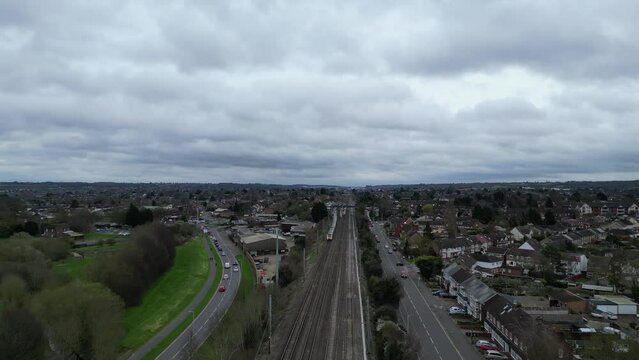 Aerial Footage of British Fast Train on Tracks 