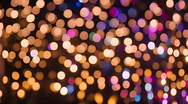 Rainbow-Colored Bokeh Lights Sparkling in a Nighttime Display, Filmic Texture