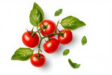 Fototapeta premium Red ripe cherry tomatoes isolated on white background. top view 
