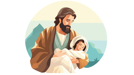 Isolated holy joseph and baby jesus design flat vector