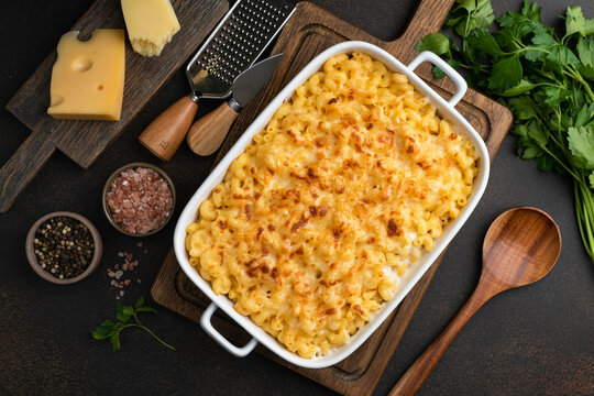 Mac and cheese, traditional american food, top view