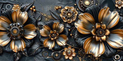 steampunk flowers, background with flowers, generative, ai