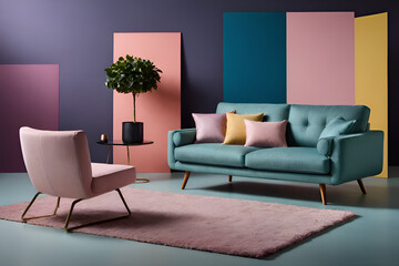Modern living room interior, sofa,