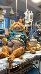 Post-surgery cat with IV and monitors