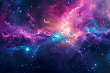 Panorama colorful background with nebula galaxy space. Generative AI - obrazy, fototapety, plakaty