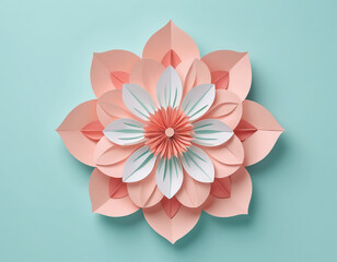 handcraft papaer art light pink color paper rose, paper flower, isolated in bright background
