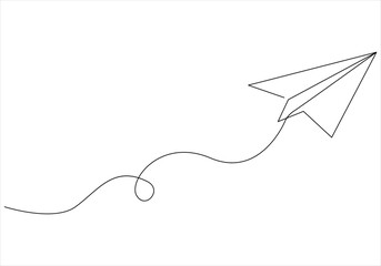 Continuous one line drawing of paper plane out line vector art illustration - obrazy, fototapety, plakaty