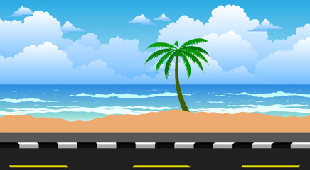 landscape of road at the beach in summer