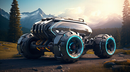 A futuristic vehicle powered by hydrogen fuel cells.