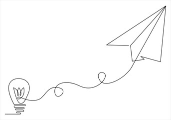 Continuous one line drawing of paper plane out line vector art illustration