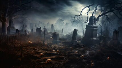 A haunted graveyard haunted by the ghosts of those who