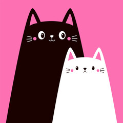 Black White cat set. Cute cartoon funny geometric kitty character. Kawaii animal in love. Love couple hugging kittens. Happy Valentines Day. Greeting card. Flat design. Pink background. Vector - 763791027