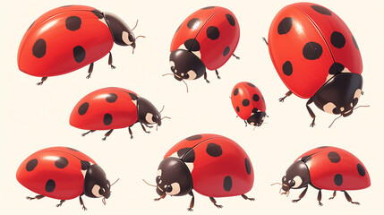 Naklejka premium Heartwarming illustration showcases a cute and oversized cartoon ladybug with a beaming smile, nestled among delicate flowers on white background