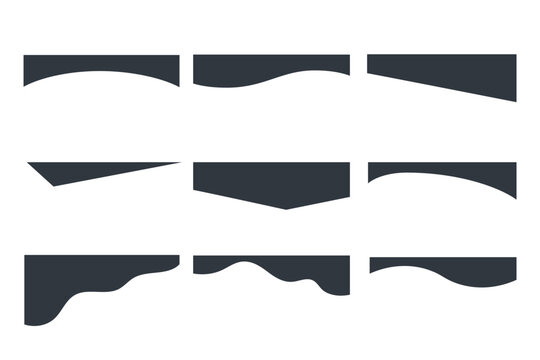 Separator shape for website set. Curve lines frame and corner, border for top page isolated on white