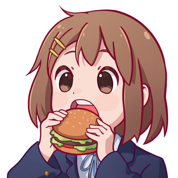 anime girl eating burger emote