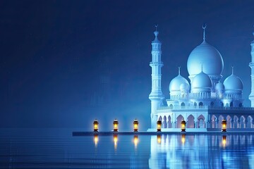 Obraz premium indigo wallpaper desktop with white mosque and light