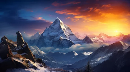  The peak of the mountain rises above the clouds, the sun rises © Igor