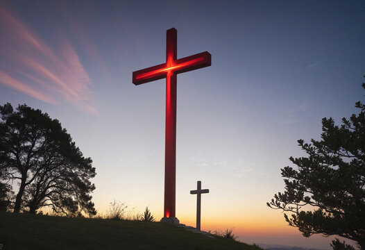 The Cross on top of the hill, red light cross sign 