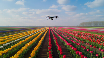 Fototapeta na wymiar Tulips are now grown using agricultural robots.